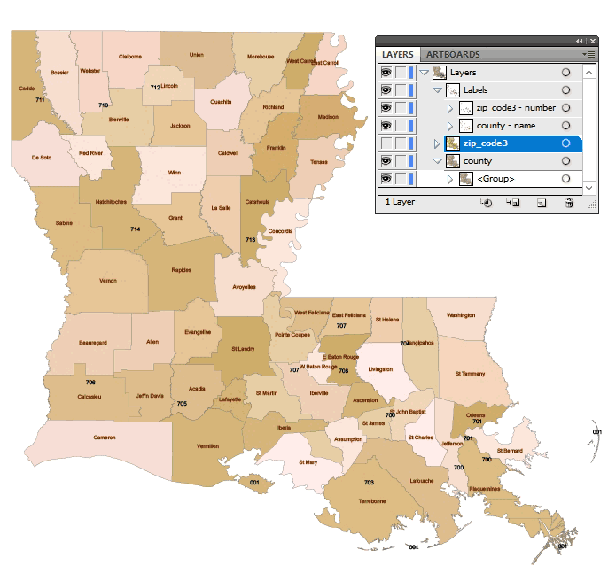 Louisiana 3 Digit Zip Code And County Map