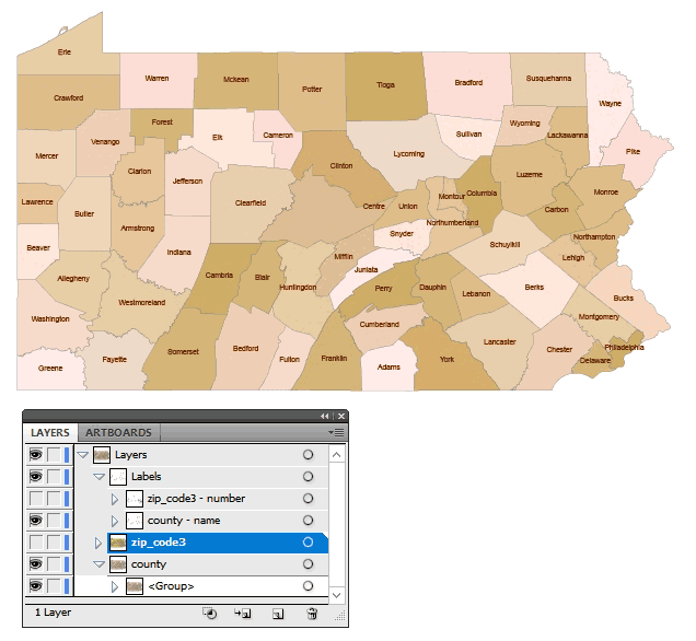Pennsylvania 3 Digit Zip Code And County Map Your Vector Maps