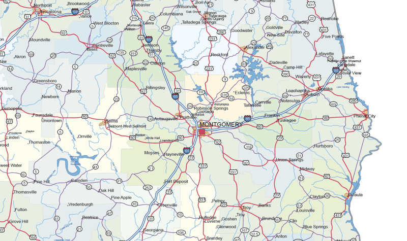 Alabama road and city map