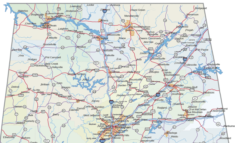 Alabama road and city map