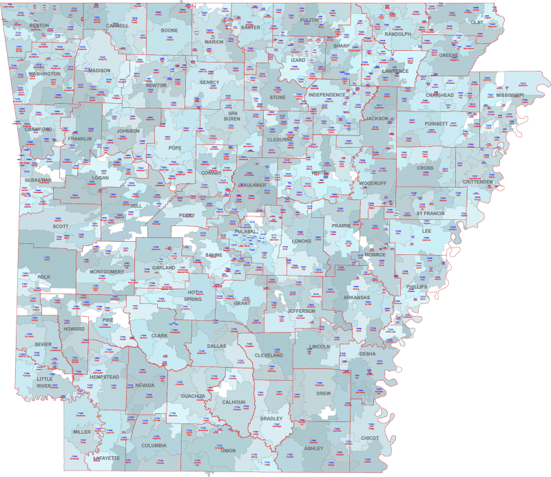 AR ZIP Code Map Cities Counties
