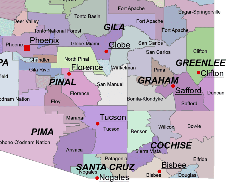 Arizona county and communities map