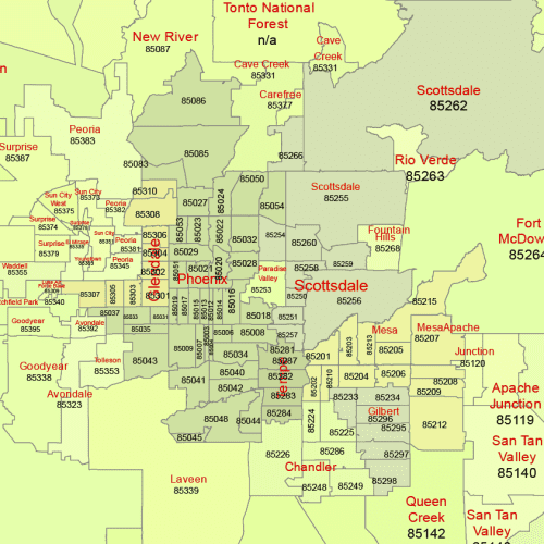 Arizona zip code map cities-detail