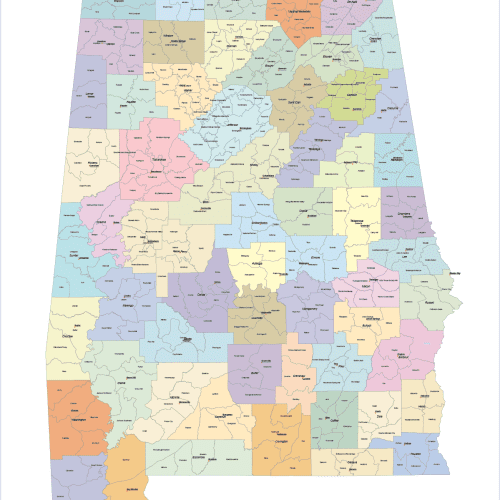 Alabama State Subdivisions Map
