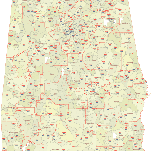 Alabama ZIP Code Map Cities Counties