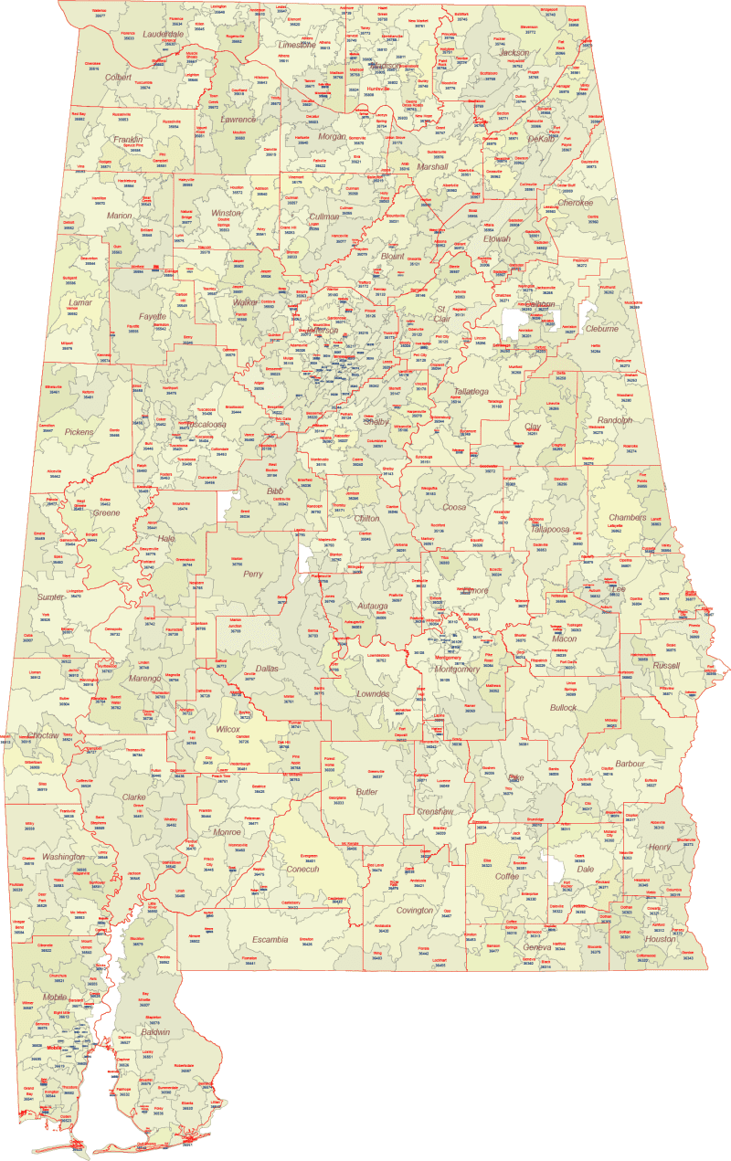 Alabama ZIP Code Map Cities Counties