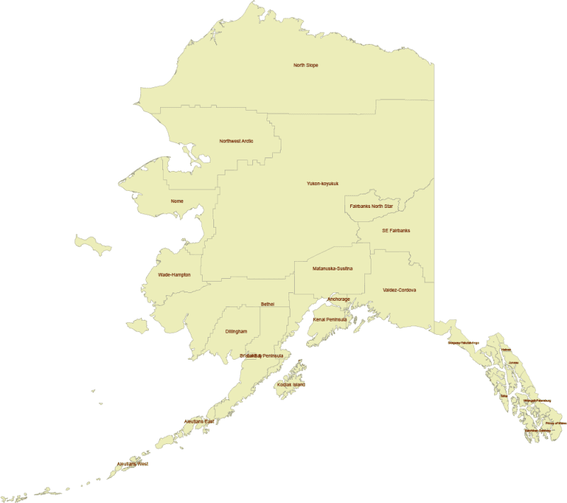 Alaska borougs vector map