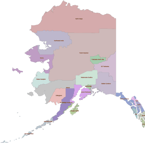 Alaska Colored-Boroughs Vector Map