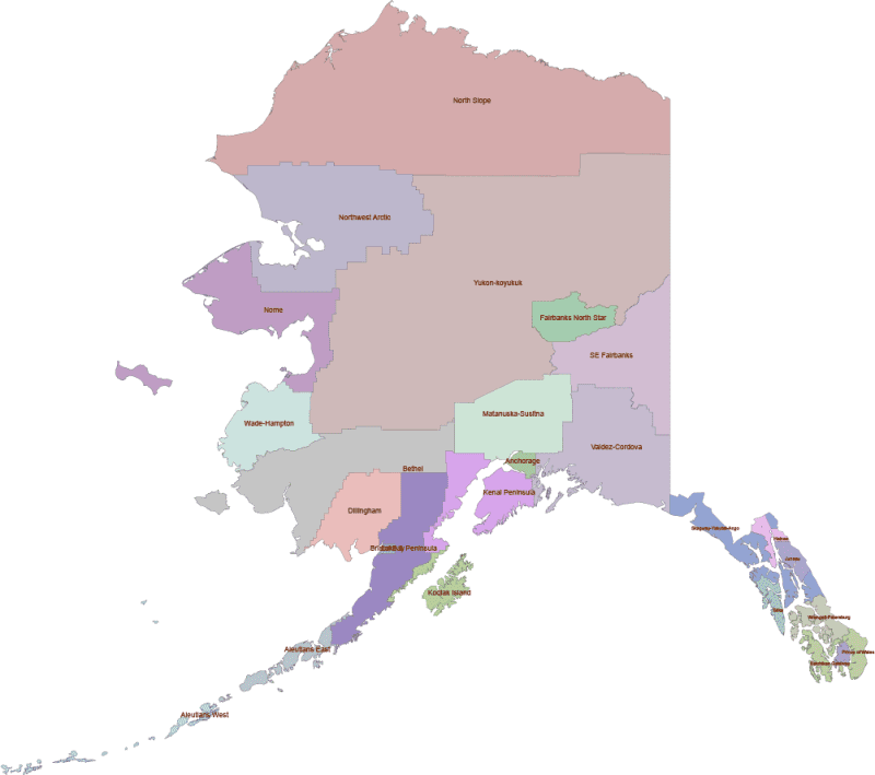 Alaska Colored-Boroughs Vector Map