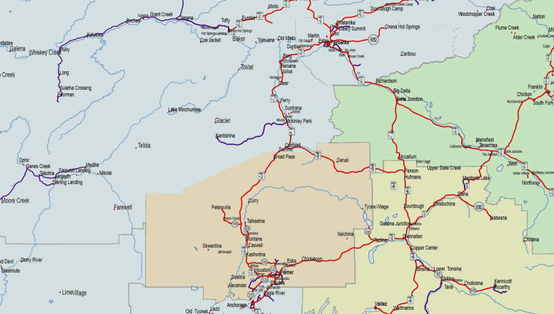 Alaska Road and City Map