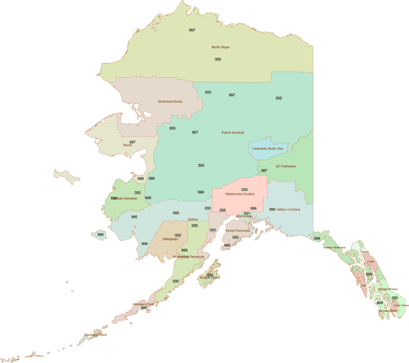 Alaska 3 digit ZIP Code Map