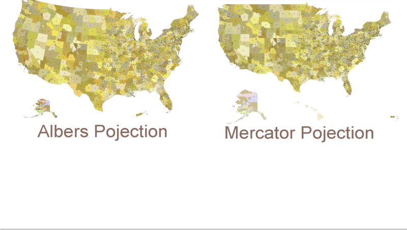 USA 3-Digit ZIP Codes Map with Counties 1 Albers and Mercator projection