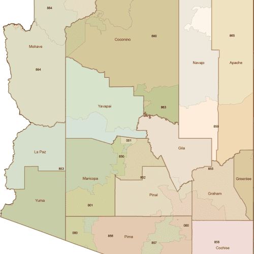 Arizona 3-Digit ZIP Code Map with Counties