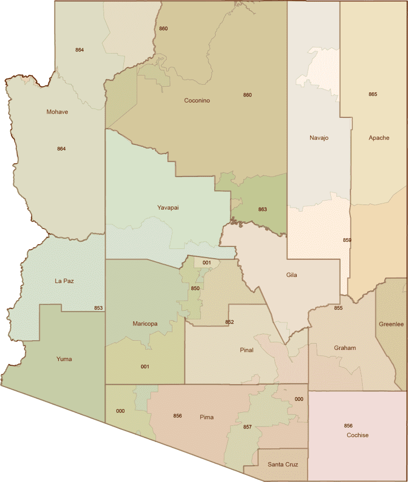 Arizona 3-Digit ZIP Code Map with Counties