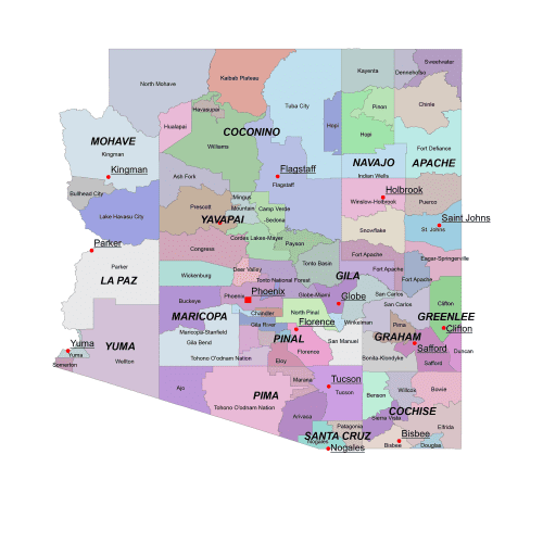 Arizona county and communities map