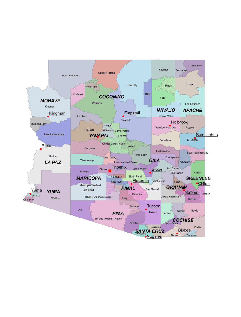 Arizona county and communities map