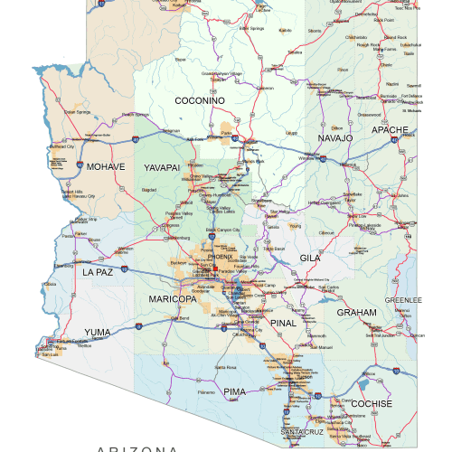 Arizona road and city map
