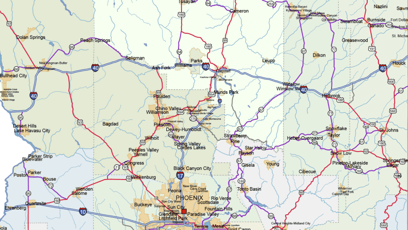 Arizona Road and City Map