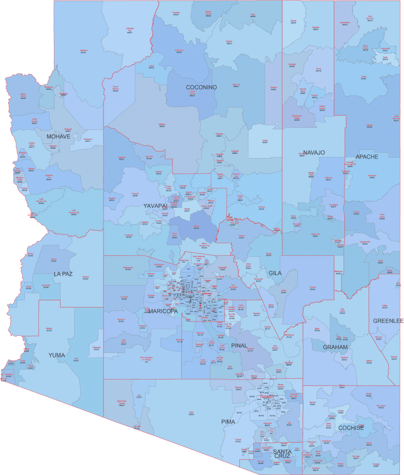 AZ ZIP Code Map Cities and Counties