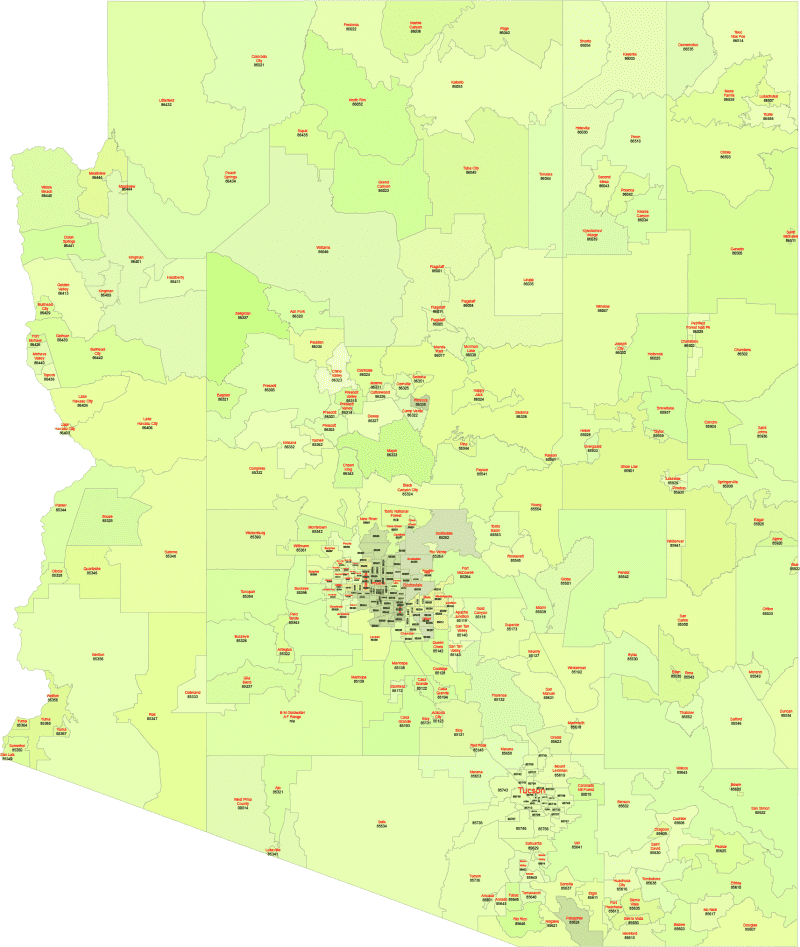 Arizona ZIP Code Map With Cities