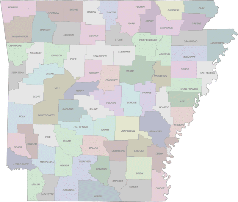 Arkansas Colored County Map