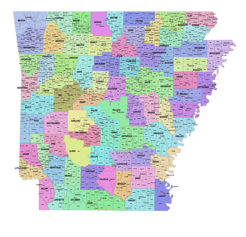 Arkansas county and communities map