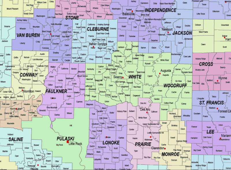 Arkansas County and Communities Map