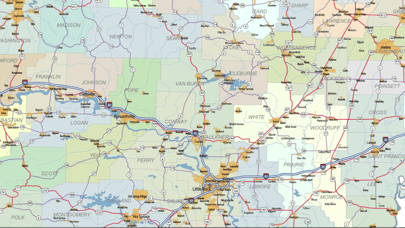 Arkansas Road and City Map