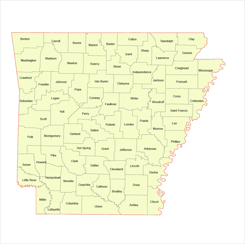 Arkansas Vector County Map