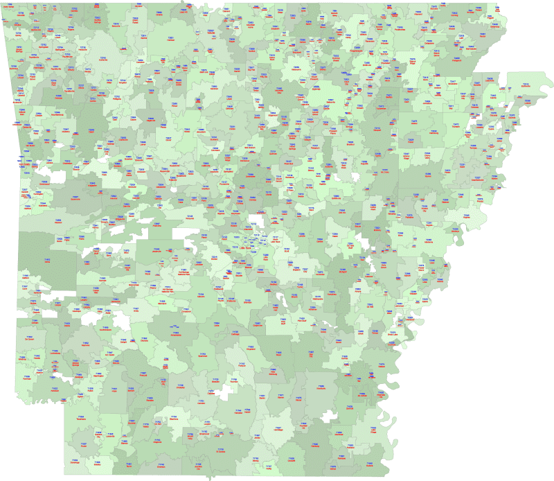 Arkansas ZIP Code Map With Cities