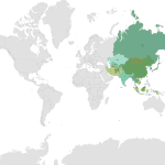 Asia Continent on a Layered World Map