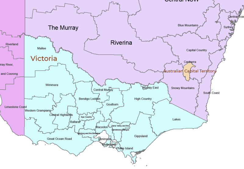 Australia tourist regions-detail