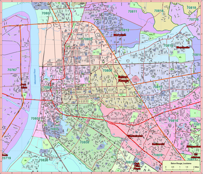 Baton Rouge, Louisiana Vector Map