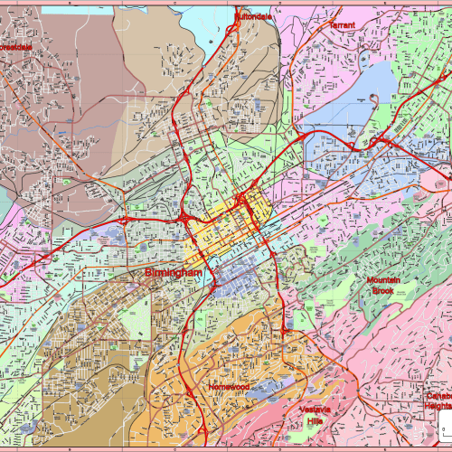 Birmingham, Alabama Vector Map