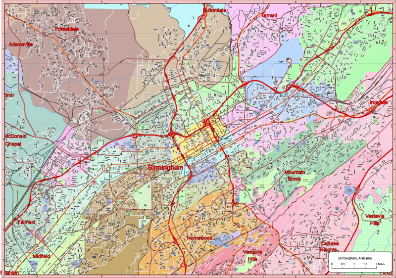 Birmingham, Alabama Vector Map