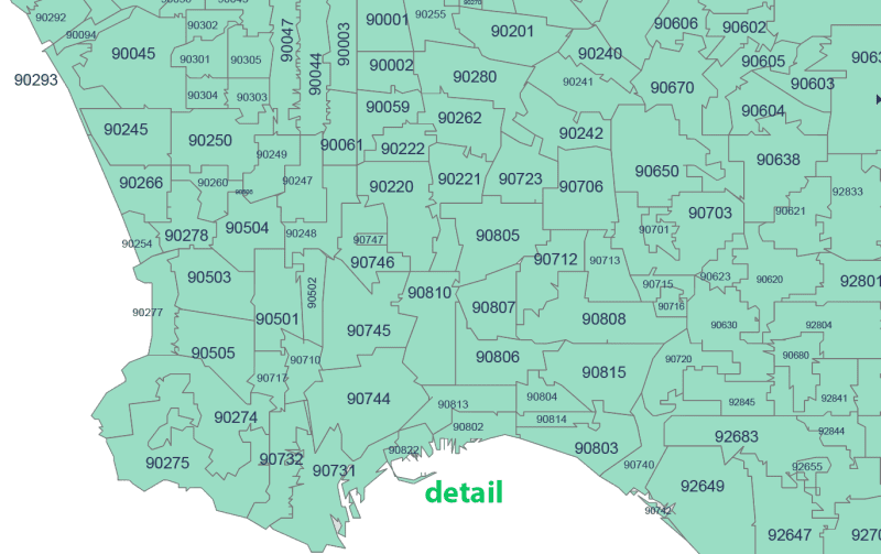 California Zip Code Map Basic