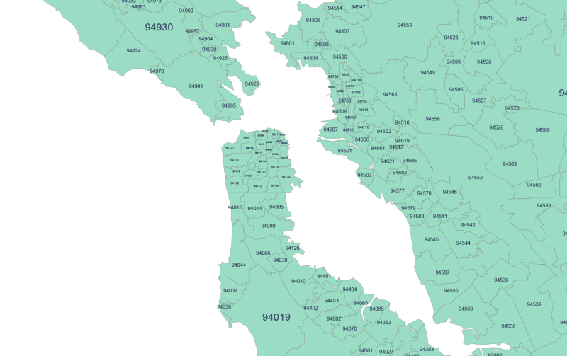 California Zip Code Map Basic