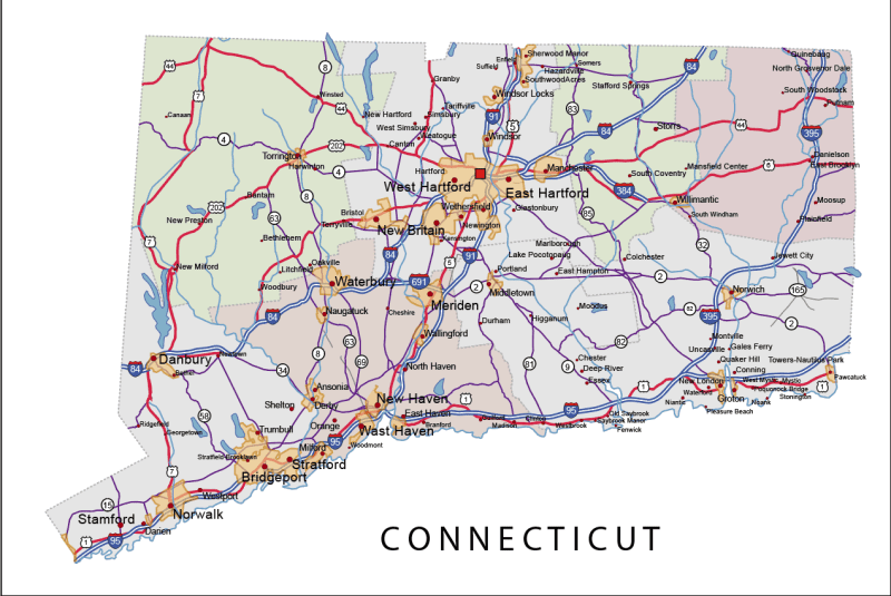 Connecticut Road and City Map