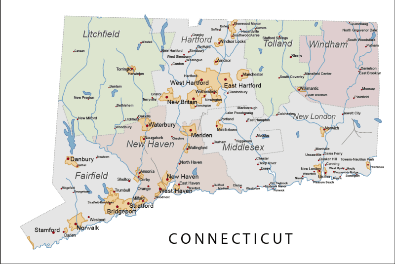 Connecticut Road and City Map