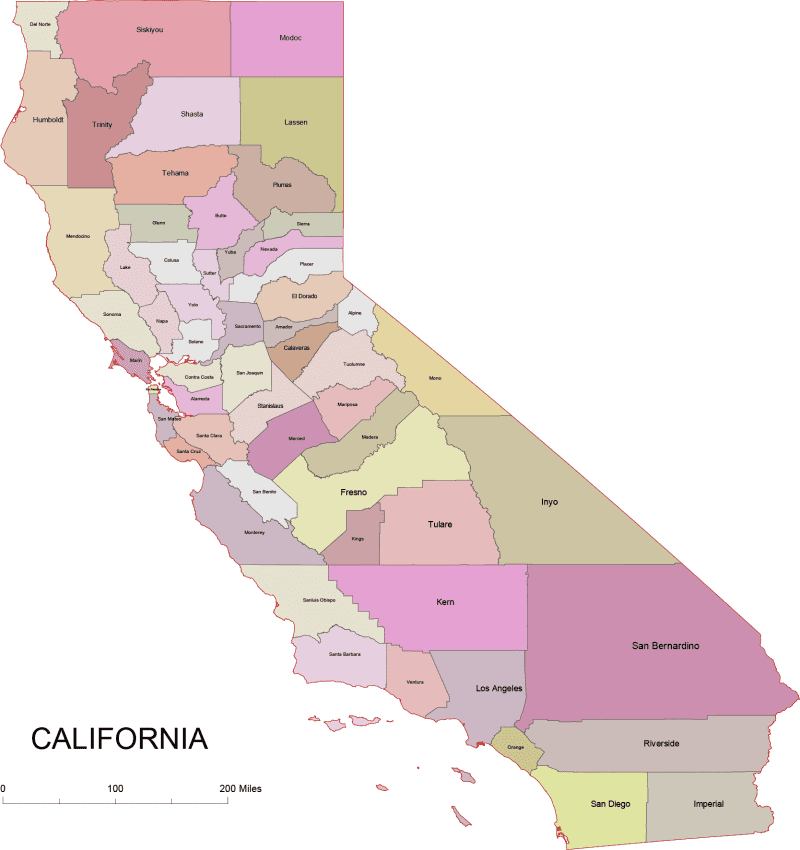 California Colored County Map