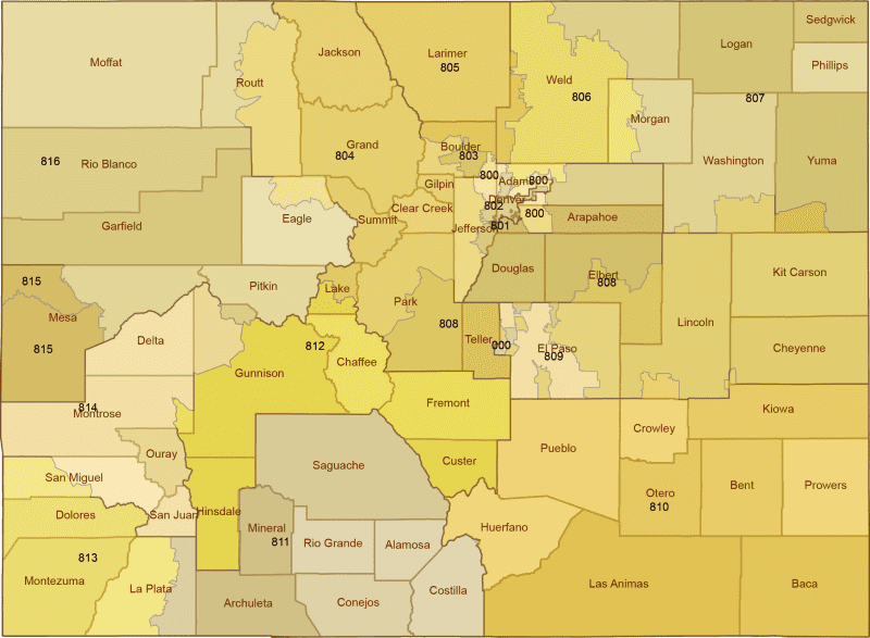 Colorado 3-Digit ZIP Code Map with Counties
