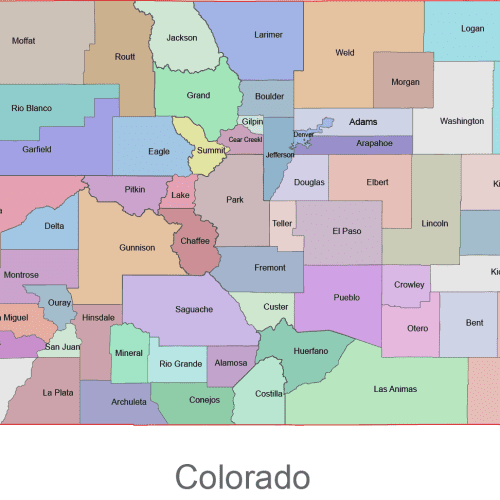 Colorado colored county map