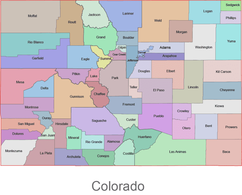 Colorado colored county map