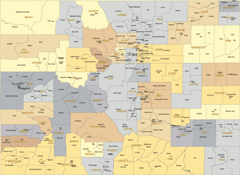 Colorado county and communities map