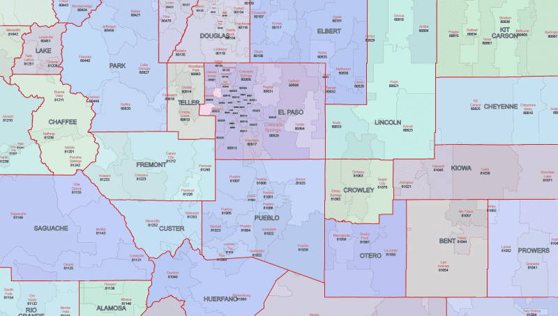 CO ZIP Code Map With Cities Counties