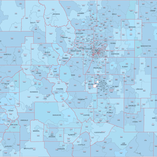 CO ZIP Code Map With Cities Counties