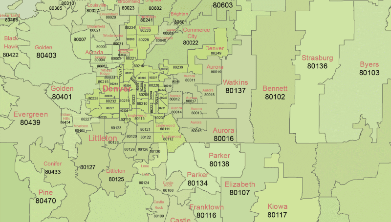 Colorado ZIP Code Map With Cities