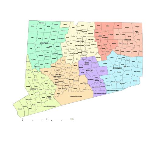 Connecticut county and communities map