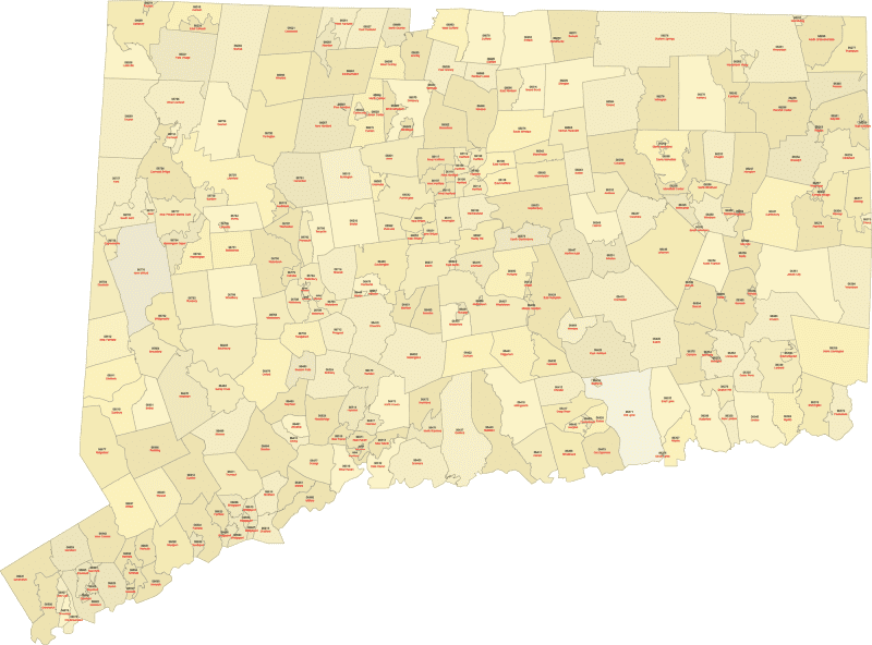 Connecticut ZIP Code Map With Cities