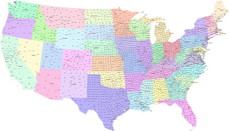 County map of Contiguous US